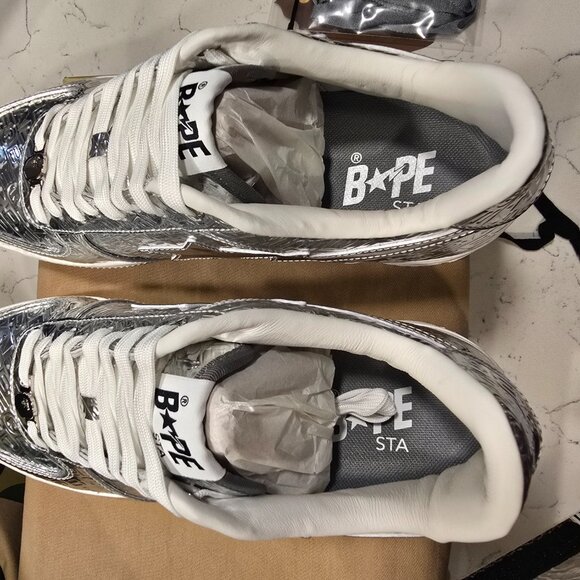 A Bathing Ape BAPE Bapesta #5 SILVER Mens Size 12 1K80191305 Shoes Sneakers NEW - Picture 11 of 14